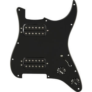 Fender Pre-Wired Strat Pickguard, Quadra Tap HH, 11 Hole - Black