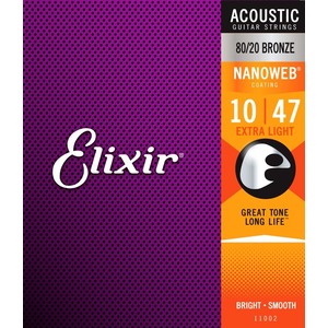 Elixir Nano Web 80/20 Bronze Acoustic Extra Light 10-47