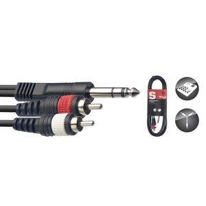 Stagg Stereo Large Jack - 2 x Male RCA Lead - 2M
