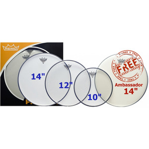 Remo Emperor Clear ProPack - Plus FREE 14" Coated Ambassador
