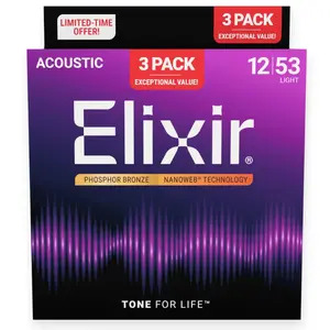 Elixir Nano Web Phosphor Bronze Acoustic 3 PACK - Light 12-53