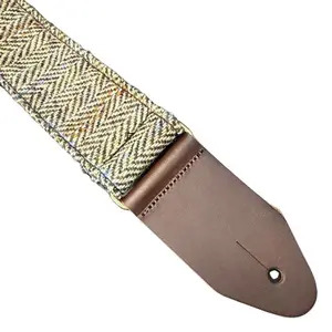 Leather Graft Harris Tweed Guitar Strap  - Cream/Brown