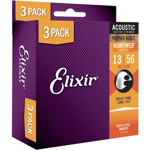 Elixir Nano Web Phosphor Bronze Acoustic - 3 PACK - Medium 13-56