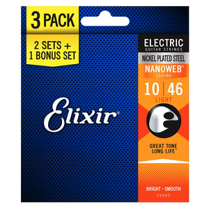 Elixir Nano Web Electric Guitar Strings - 3 PACK - Light 10-46