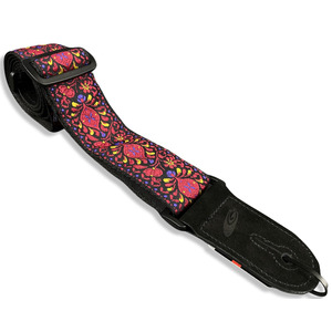 Leather Graft Adjustable Jacquard Guitar Strap - Fluer Red & Yellow