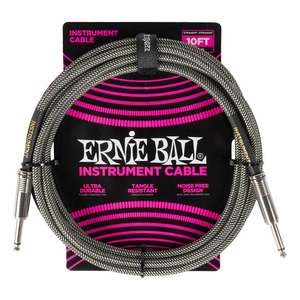 Ernie Ball 10' Braided Strt/strt Cable - Silver Fox 