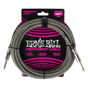 Ernie Ball 18' Braided Strt/strt Cable - Silver Fox