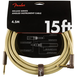 Fender Deluxe Series 15ft Instrument Cable - Tweed  - Straight - Angled