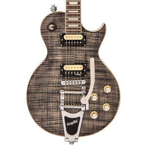 Vintage V100 ReIssued Electric Guitar w/Bigsby - Flamed Black  Vintage V100 ReIssued Electric Guitar