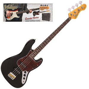 Vintage V49 Coaster Bass Guitar Package  - Gloss Black