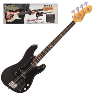 Vintage V40 Coaster Bass Guitar Package  - Gloss Black