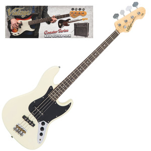 Vintage V49 Coaster Bass Guitar Package  - Vintage White