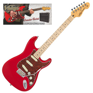 Vintage V60 Coaster Electric Guitar Package - Maple - Gloss Red