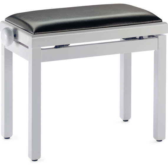 Stagg Complete Height Adjustable Piano Bench - Polished White With Black Vinyl Top