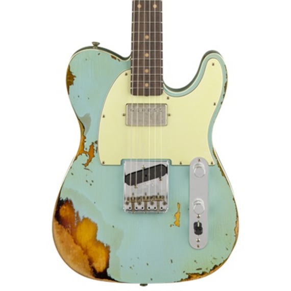 Fender Custom Shop Custom Shop 2018 Ltd Reverse Custom HS Telecaster Heavy Relic - Aged Daphne Blue over 3-Colour Sunburst