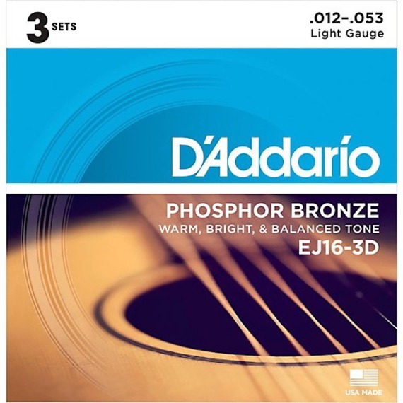 D'addario D'Addario EJ16 Phosphor Bronze Acoustic Strings 12-53 - 3 Pack