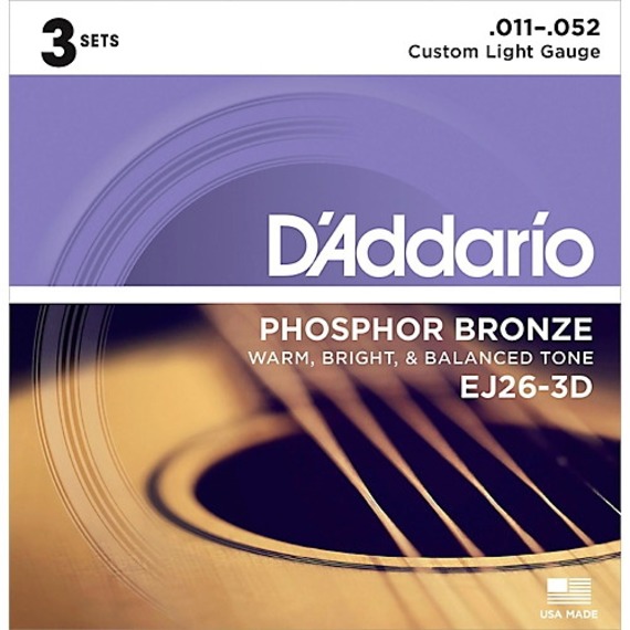 D'addario D'Addario EJ26 Phosphor Bronze Acoustic Strings 11-52 - 3 pack
