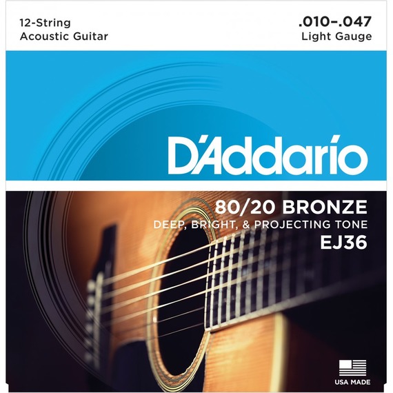D'addario EJ36 80/20 Bronze 12 String Acoustic Strings - 10-47