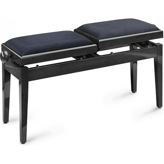 Stagg Complete Height Adjustable DOUBLE Piano Bench - Gloss Black With Black VELVET Top