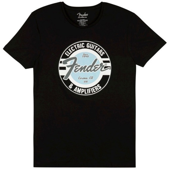 Fender T-Shirt - Guitar and Amp Logo / Black with Daphne Blue Logo