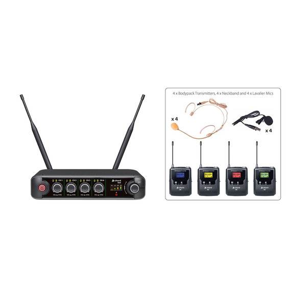 Chord XU Series UHF 4-Channel Wireless Mic System - 4 x Headset / Lavalier