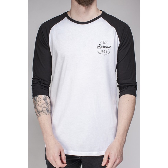 Marshall Black/White Long Sleeve Baseball Tee T-Shirt - Logo Roundel 