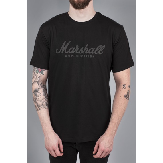 Marshall Black Standard Tee Mens T-Shirt - Black Cracked Script 