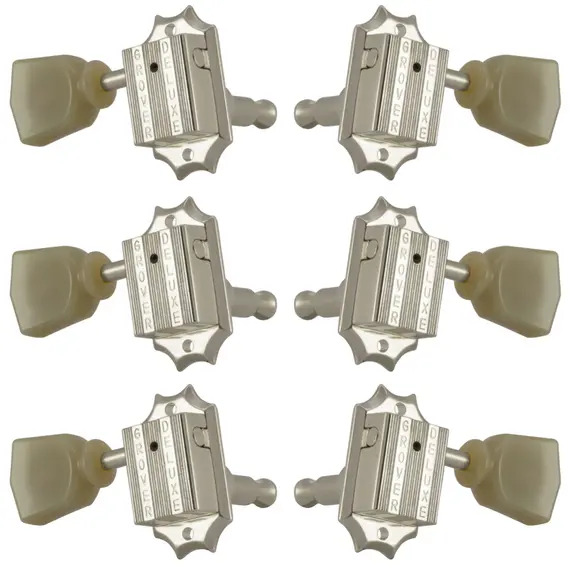 Grover 135 Series Machine Heads Set 3+3 Nickel Vintage - Plastic Keystone Buttons