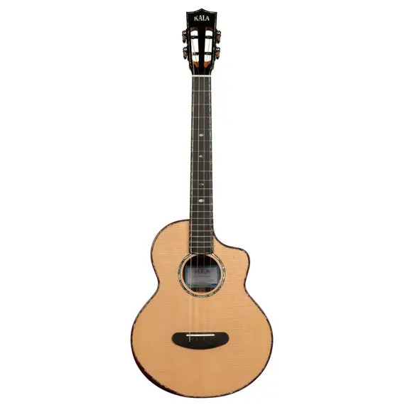 Kala Contour Deluxe All Solid Gloss Spruce Rosewood Baritone Ukulele w/ Cutaway and Bag