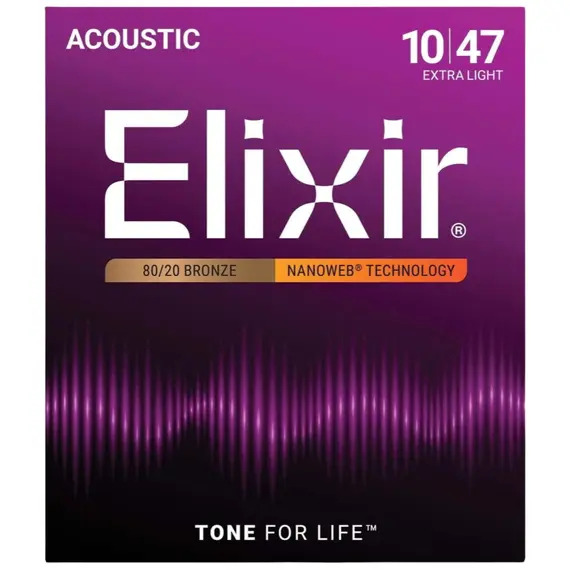 Elixir Nano Web 80/20 Bronze Acoustic Extra Light 10-47