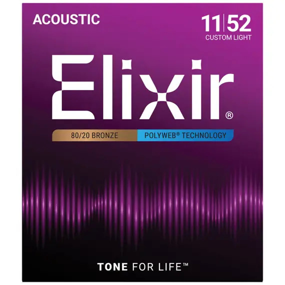 Elixir Poly Web Acoustic 80/20 Bronze - Custom Light 11-52