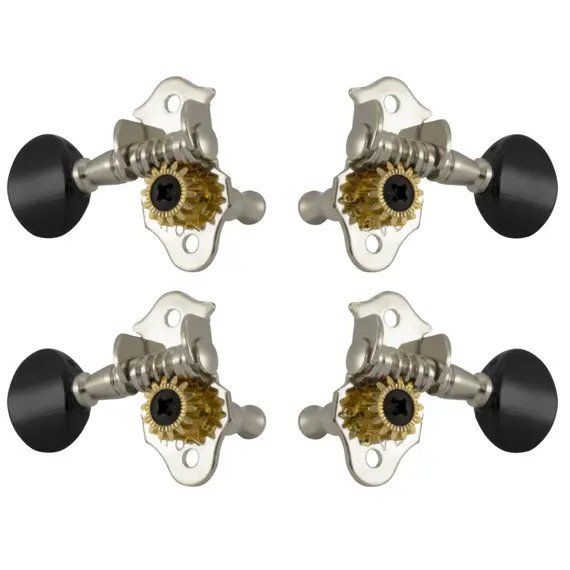 Grover Sta-Tite 9 Series Ukulele Pegs Set of 4 Nickel - Black Buttons