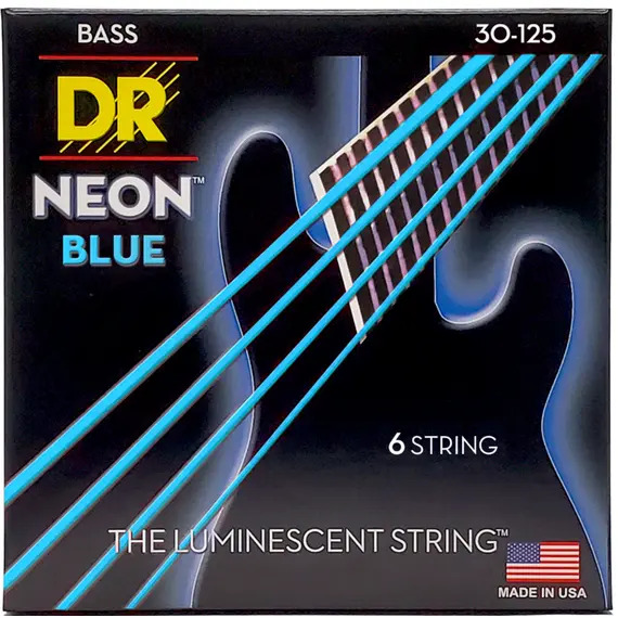 DR Hi-Def Coated Bass Strings Neon Blue (6 Strings)- 30-125
