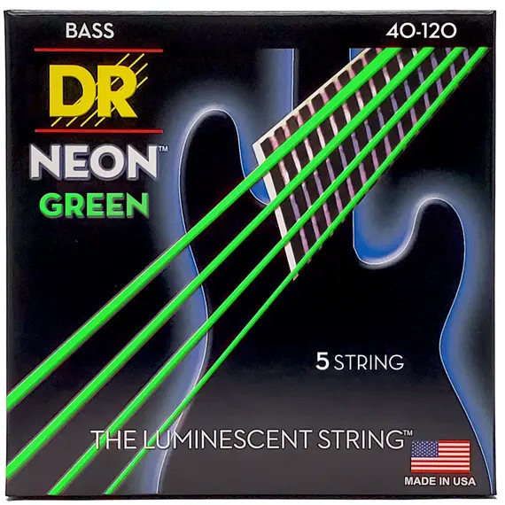 DR Hi-Def Coated Bass Strings Neon Green (5 Strings)