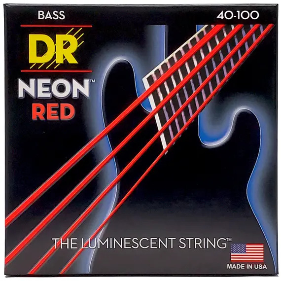 DR Hi-Def Coated Bass Strings Neon Red (4 Strings)