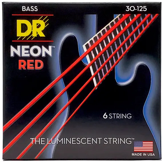 DR Hi-Def Coated Bass Strings Neon Red (6 Strings) - 30-125