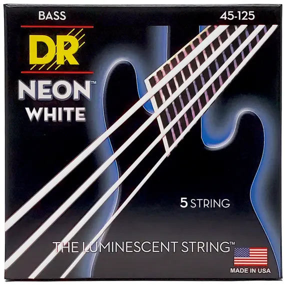DR Hi-Def Coated Bass Strings Neon White (5 Strings) 45-125