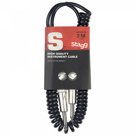 Stagg S-Series COILED Instrument Cable J-J Black - 3 Metre