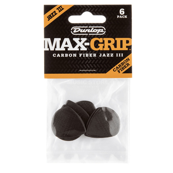 Jim Dunlop Jazz III MAX GRIP Guitar Picks - Carbon 6 Pack