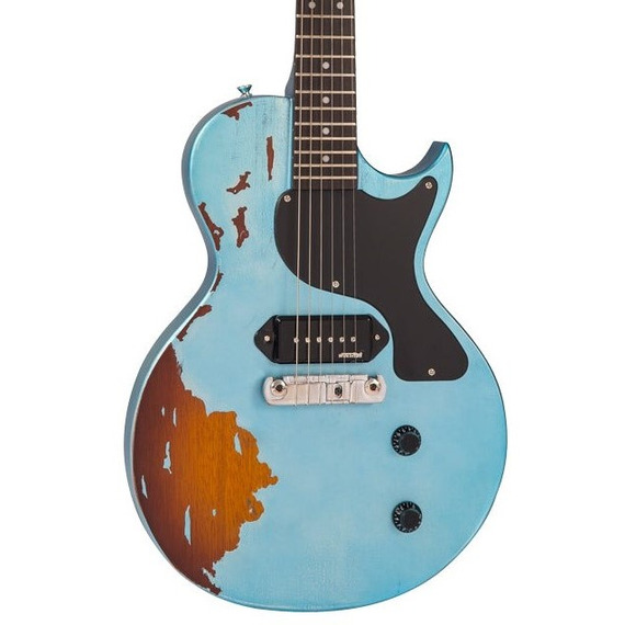 Vintage V120 ICON Electric Guitar, Distressed Gun Hill Blue Over Sunburst Vintage V120 ICON