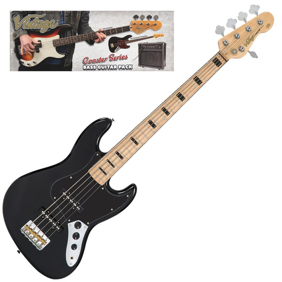 Vintage V495 Coaster 5 String Bass Guitar Package