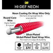 DR Hi-Def Coated Bass Strings Neon Red (5 Strings)