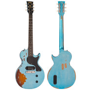 Vintage V120 ICON Electric Guitar, Distressed Gun Hill Blue Over Sunburst Vintage V120 ICON