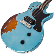 Vintage V120 ICON Electric Guitar, Distressed Gun Hill Blue Over Sunburst Vintage V120 ICON