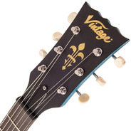 Vintage V120 ICON Electric Guitar, Distressed Gun Hill Blue Over Sunburst Vintage V120 ICON